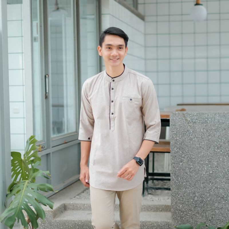 Baju Muslim Pria Tanah Abang Online Modern Tangan Lengan Panjang Slimfit Navy Zyan Biru Dongker OT