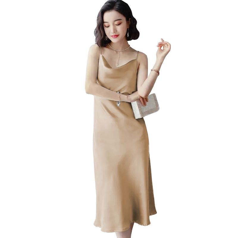 Long Dress Camisoles sexy Saten Tali kecil Wanita Gaya Korea - JktFashion Wiyana