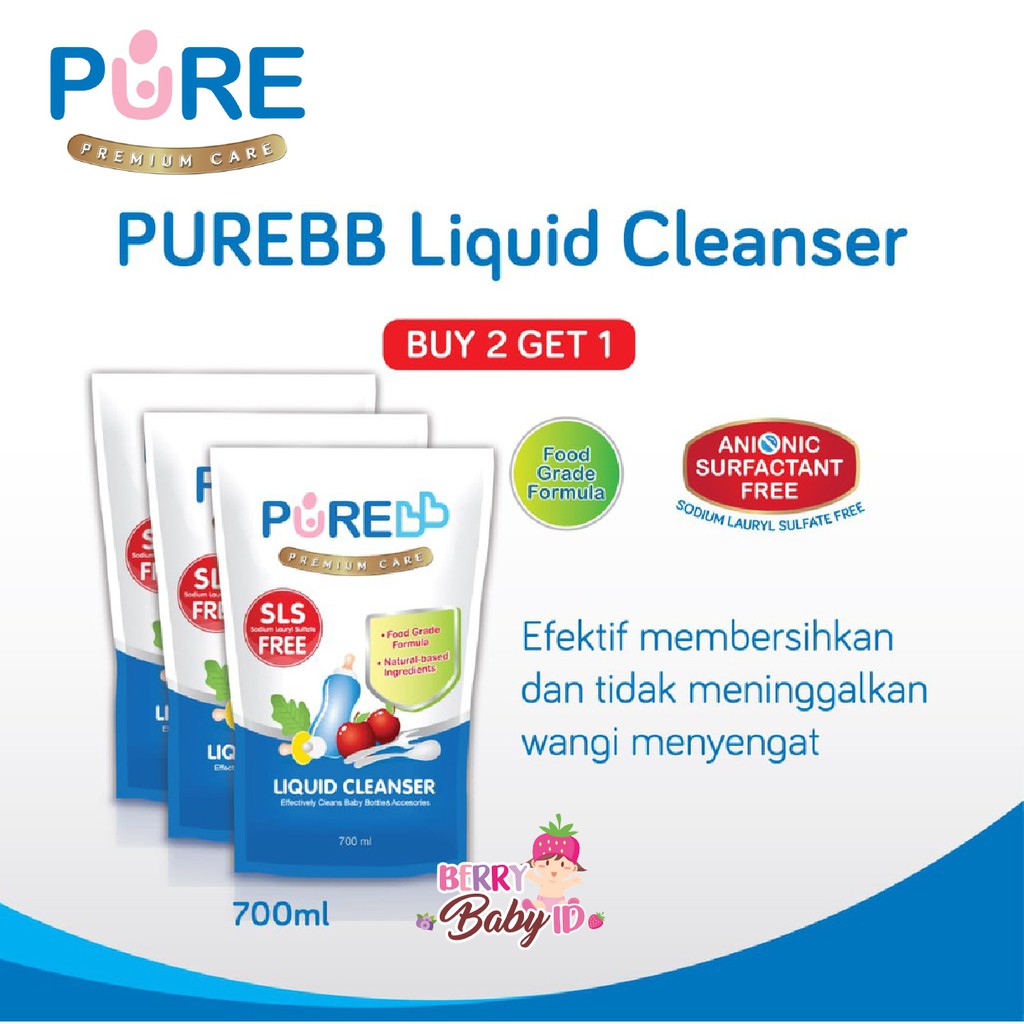 PureBB Paket Buy 2 Get 1 Liquid Cleanser Cairan Pencuci 700 Ml Pure BB Berry Mart