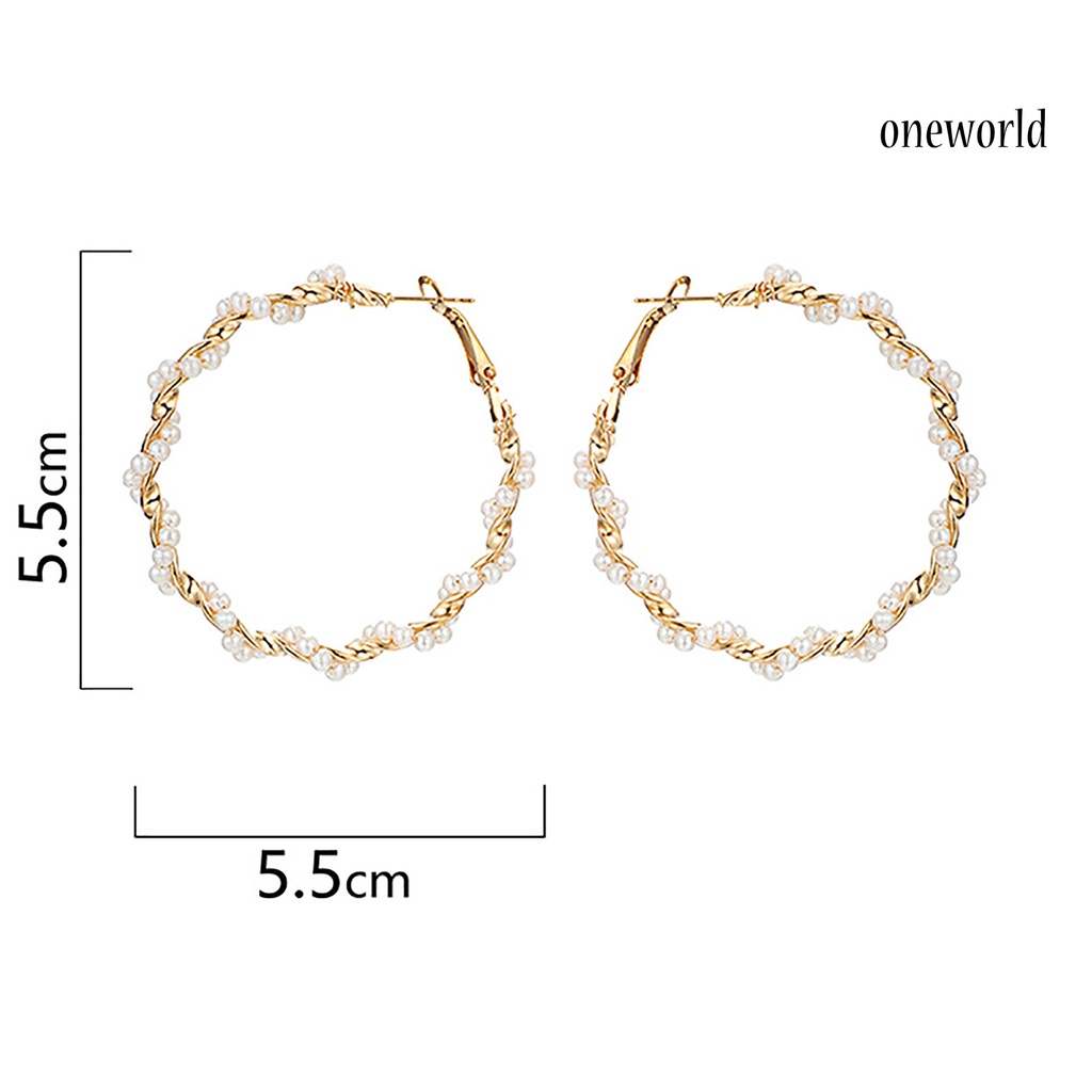 OW# Ear Studs Spiral Round Faux Pearl New Fashion Large Circle Hoop Earrings for Party