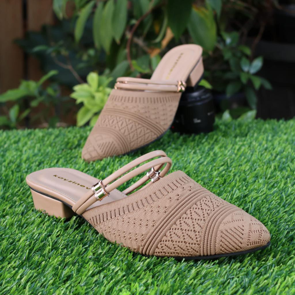 KAYZINEVA Sepatu Slip-On Mules &amp; Mary James Wanita Rajut Import Hak Tahu 3cm