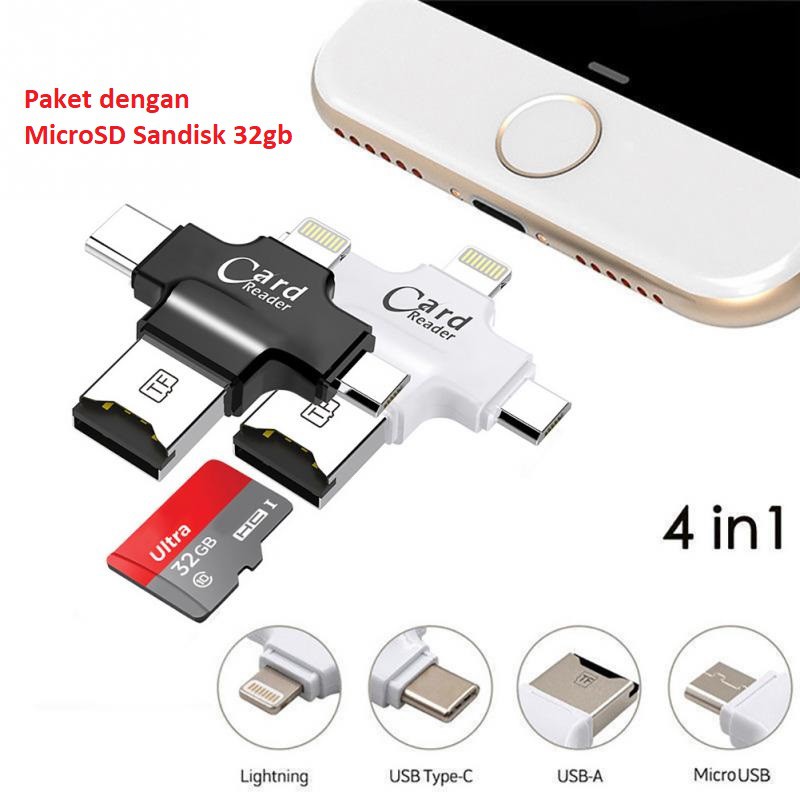 Card Reader USB OTG 4 in 1 support Type C Micro USB dan PC Laptop Smartphone Tablet