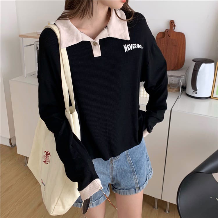 NEVERHOOD COLLAR SWEATER KERAH WANITA - SWEATSHIRT SWEATER - PAKAIAN WANITA KOREA