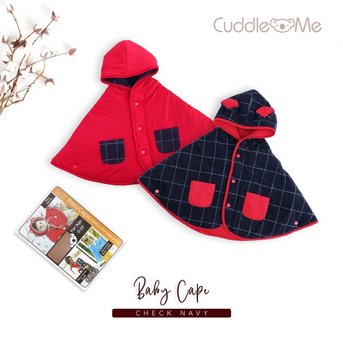Spesial paket cuddle me baby cape selimut jaket bayi set fitted booties - check navy Terjangkau