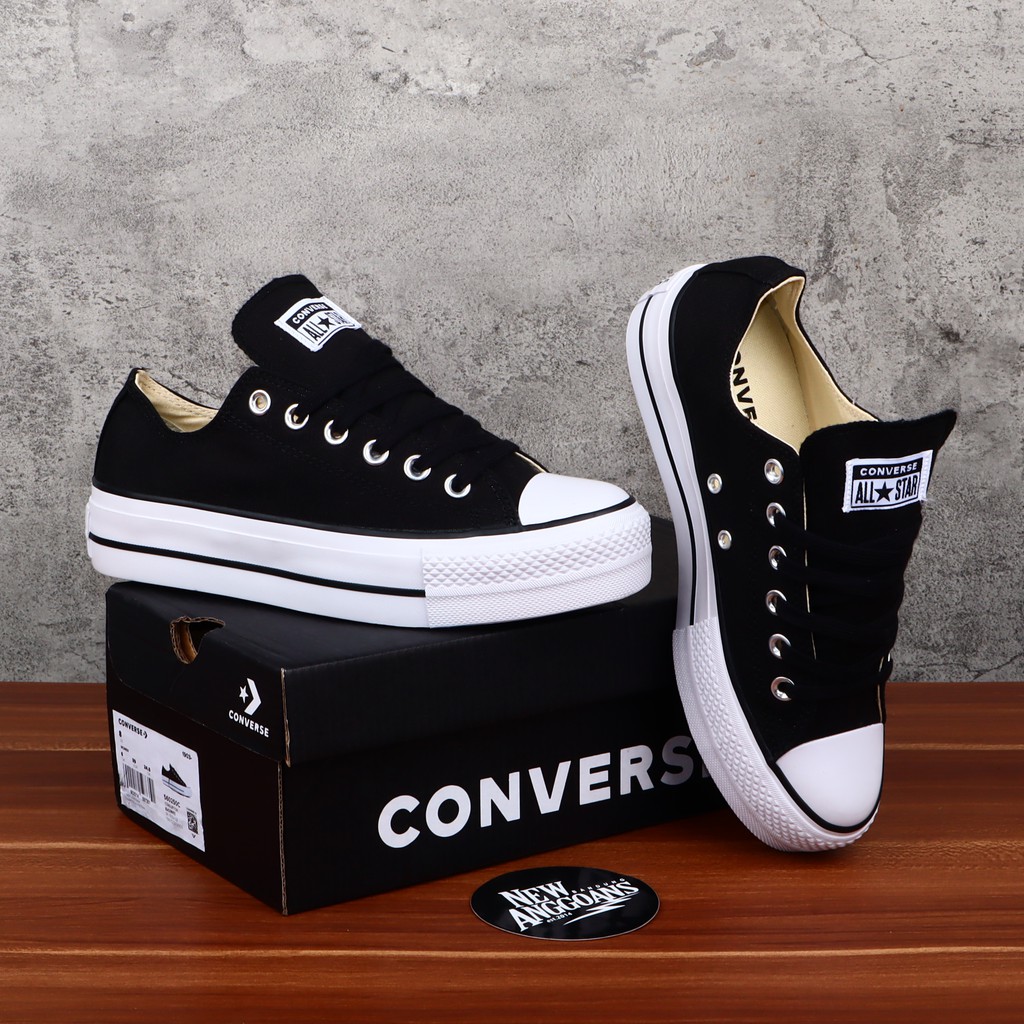 Sepatu Converse Chuck Taylor All Star Lift High Heels Wedges Platform Black White Hitam Putih Ox Low