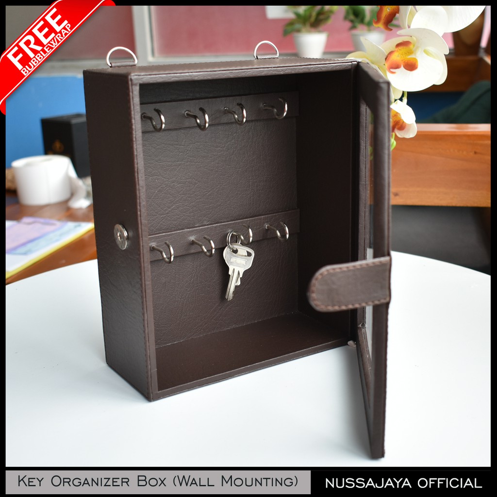 Kotak Tempat Penyimpanan Kunci Gantung Dinding Kulit PU / Key Box Organizer