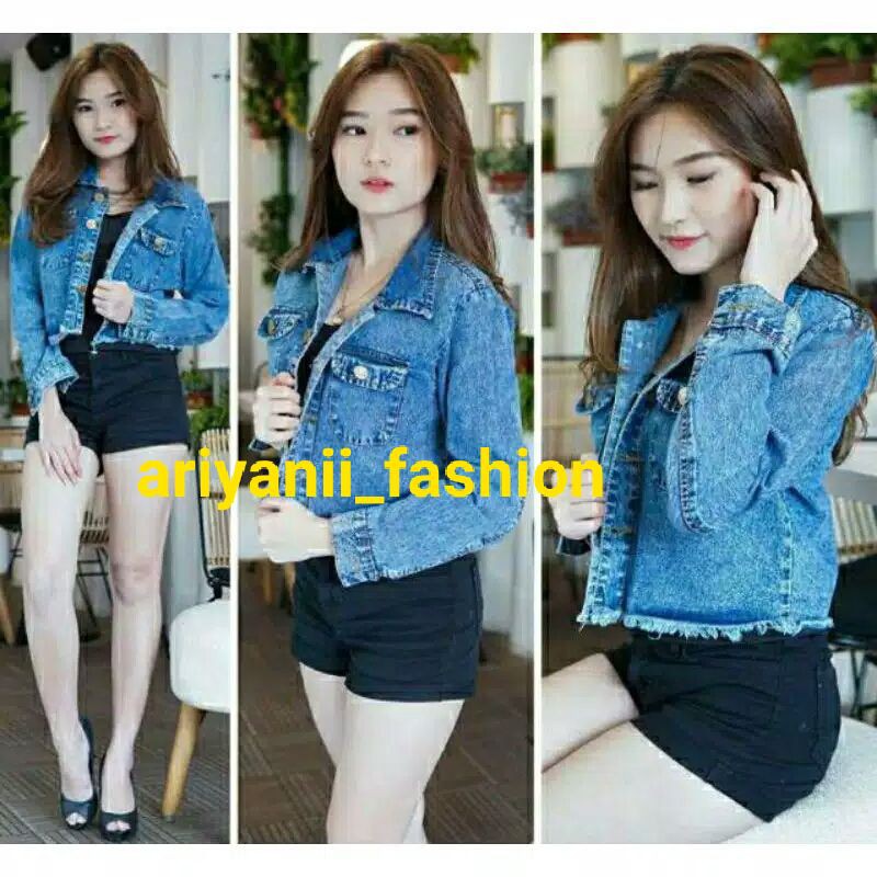 JAKET JEANS CROP WANITA CEWEK CEWE RAWIS Jaket JINS DENIM murah