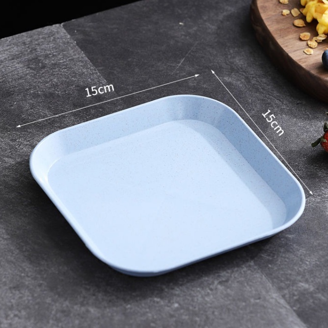 OSM JKT H5233 Piring Jerami Persegi / Piring Saji / Piring Buah / Wadah Buah / Piring Snack / Piring Plastik-Biru