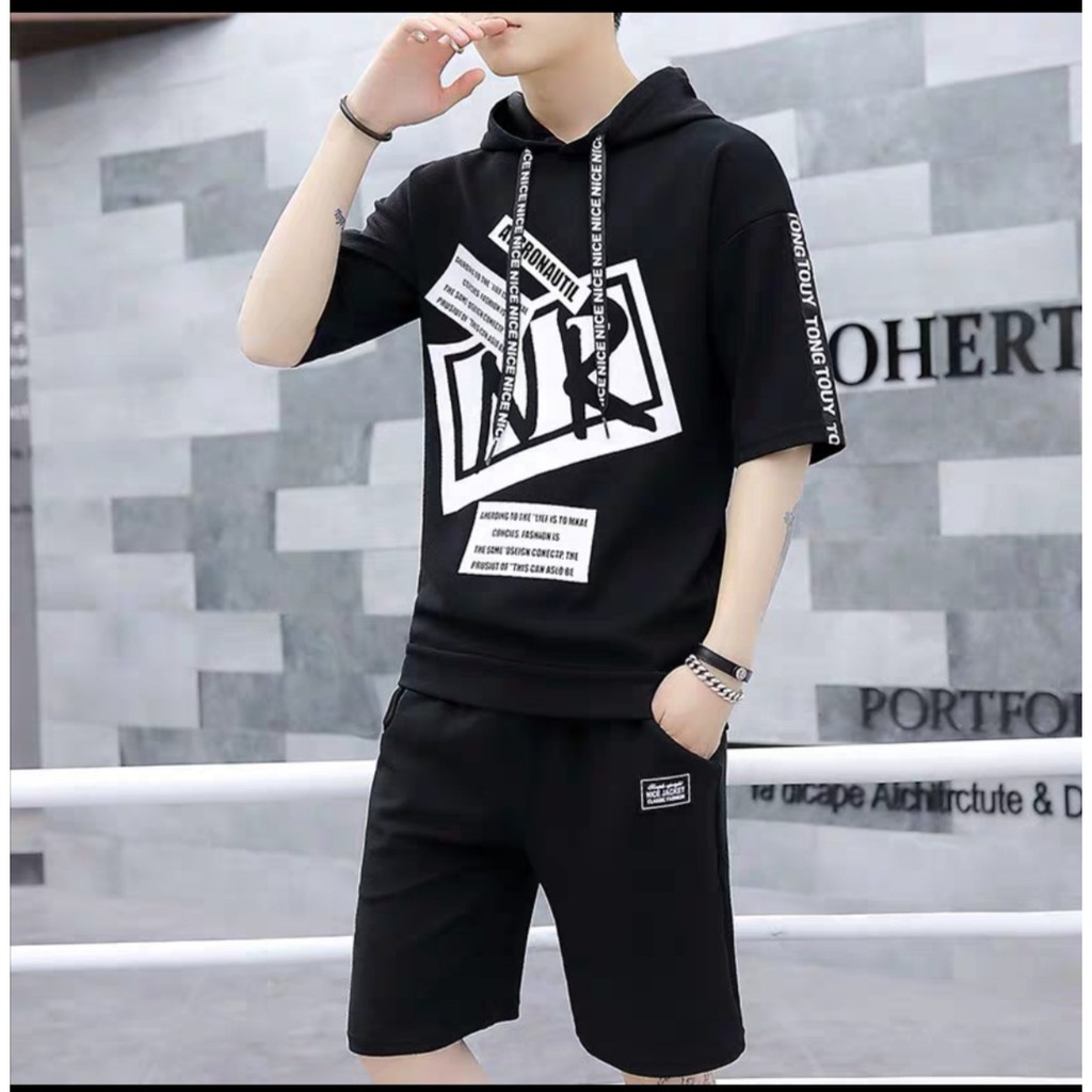 MOKOKOMO Hoodie Pria Nron Lengan Pendek Sweater Pria Kaos Terbaru