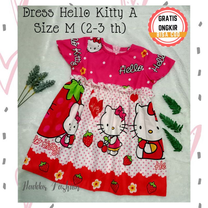 Dress Anak Perempuan - Baju Harian Anak Hello Kitty Murah Size M Usia 2-3 Tahun