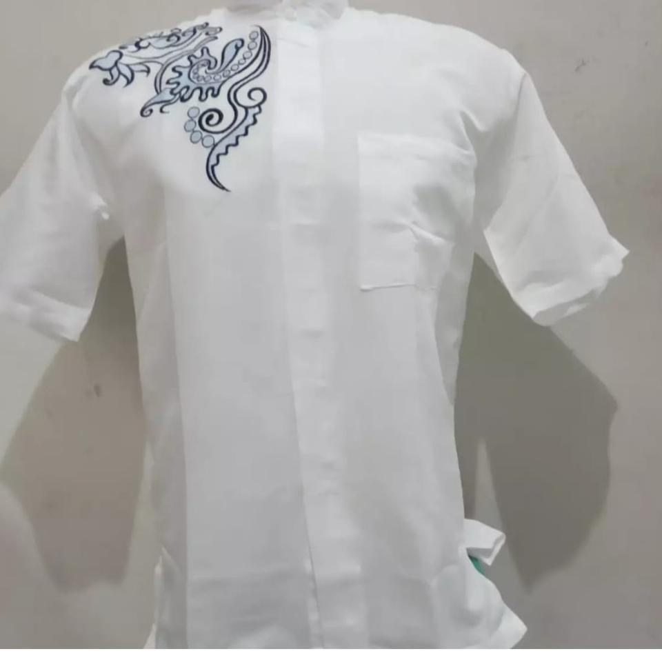 『BEST SELLER』 Baju Koko Tangan Pendek, Baju Koko Erlita Putih Polos Bahan Katun, Baju Koko Pria, Mus