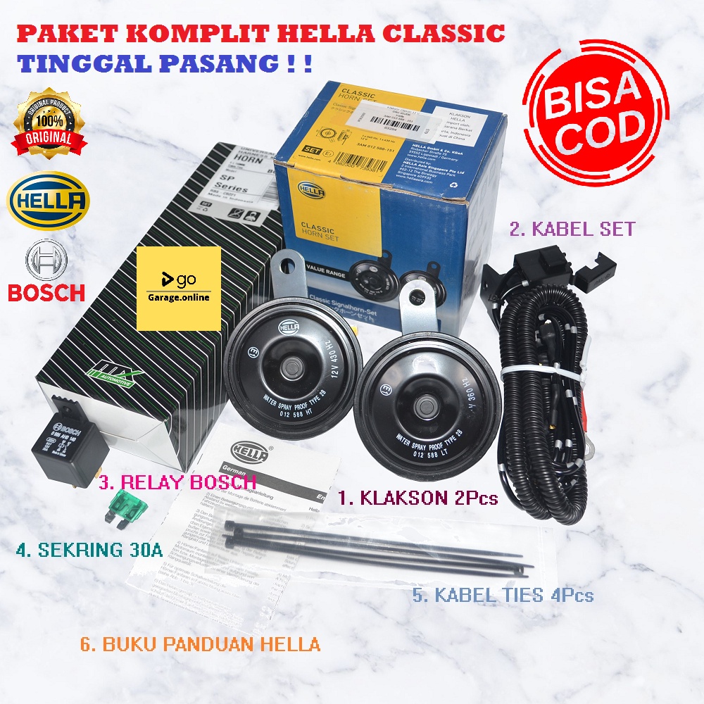 PAKET KOMPLIT Klakson HELLA CLASSIC Double Disk Original + KABEL RELAY SET BOSCH TERMURAH