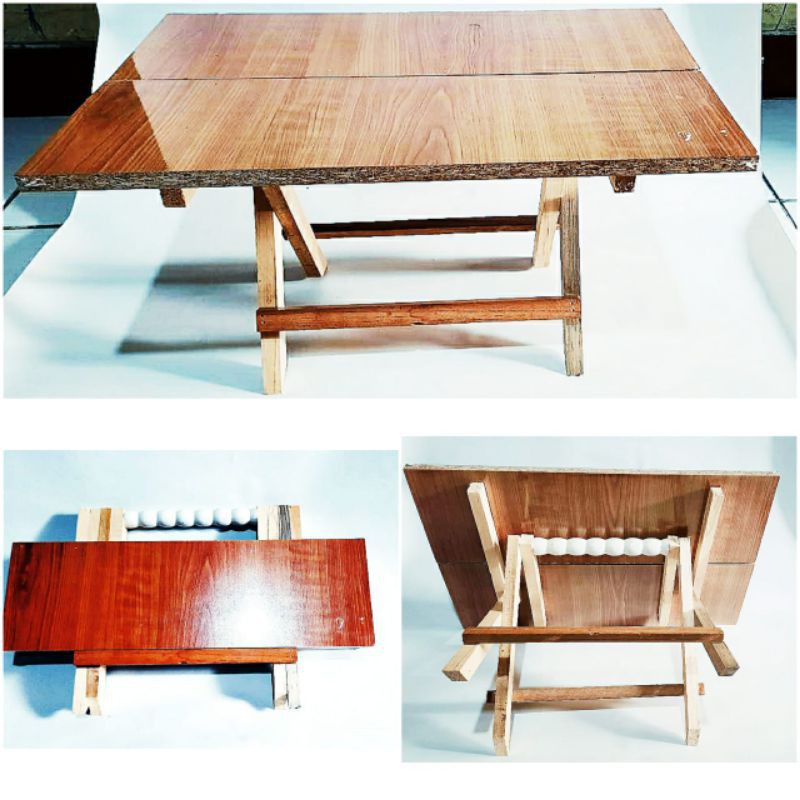 Meja lipat kayu kuat praktis motif polos