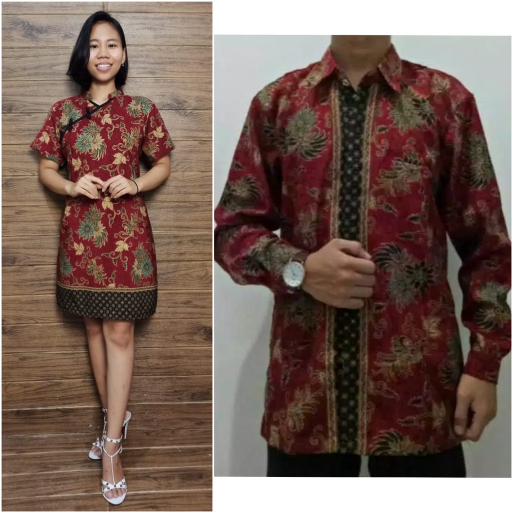 SB Collection Couple Midi Dress Nindira Cheongsham Dan Kemeja Batik Pria