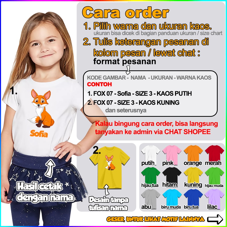 Baju Kaos ANAK DAN DEWASA FOX RUBAH COUPLE (FREE NAMA)