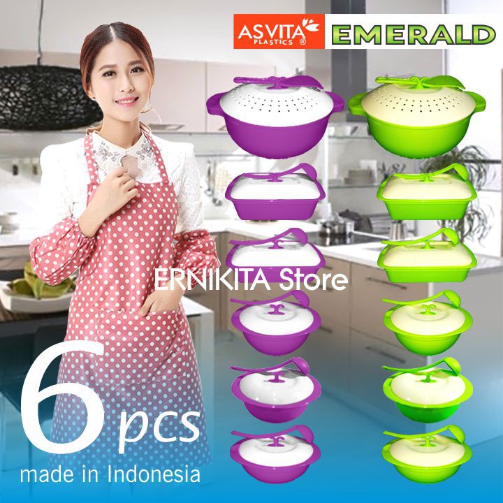 ASVITA EMERALD FAMILY SET - 6 Pcs Wadah Saji Makanan