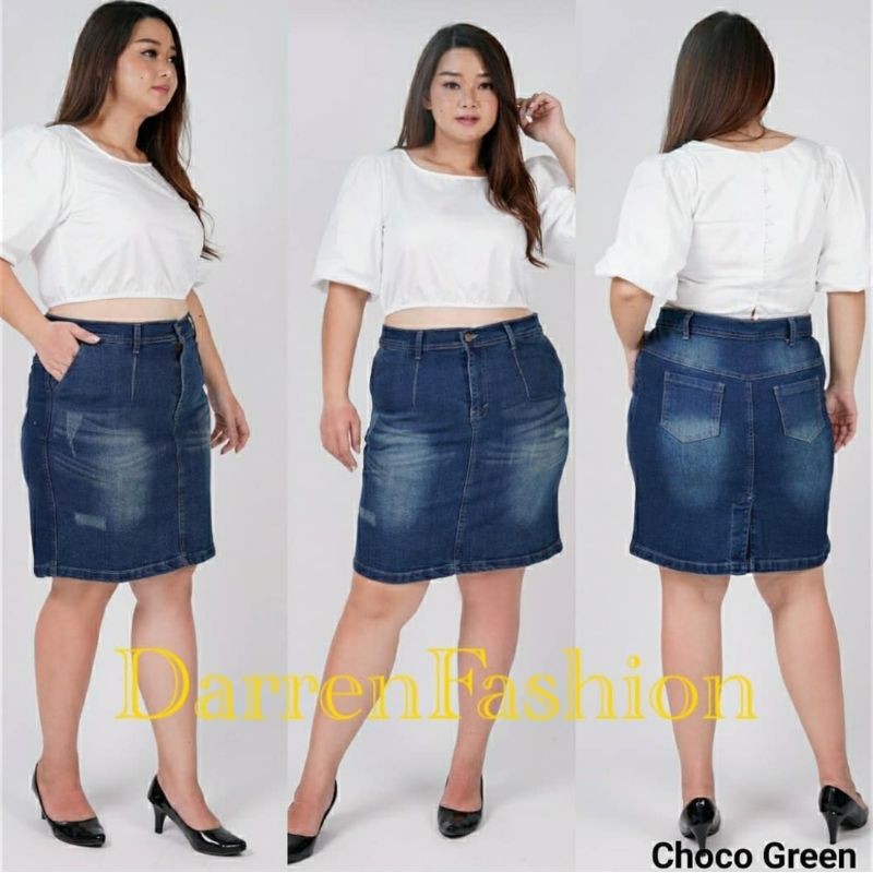 Rok Jeans Strech Sisca Premium . Rok Jeans Span . Rok Jeans Pendek Premium-Choco Green