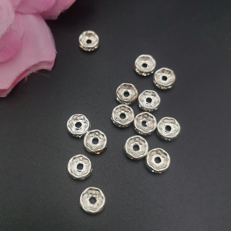 50 Pcs 8mm Natural Handmade Crystal Silver Spacer Beads for Necklace Earring Jewelry DIY Making Accessories