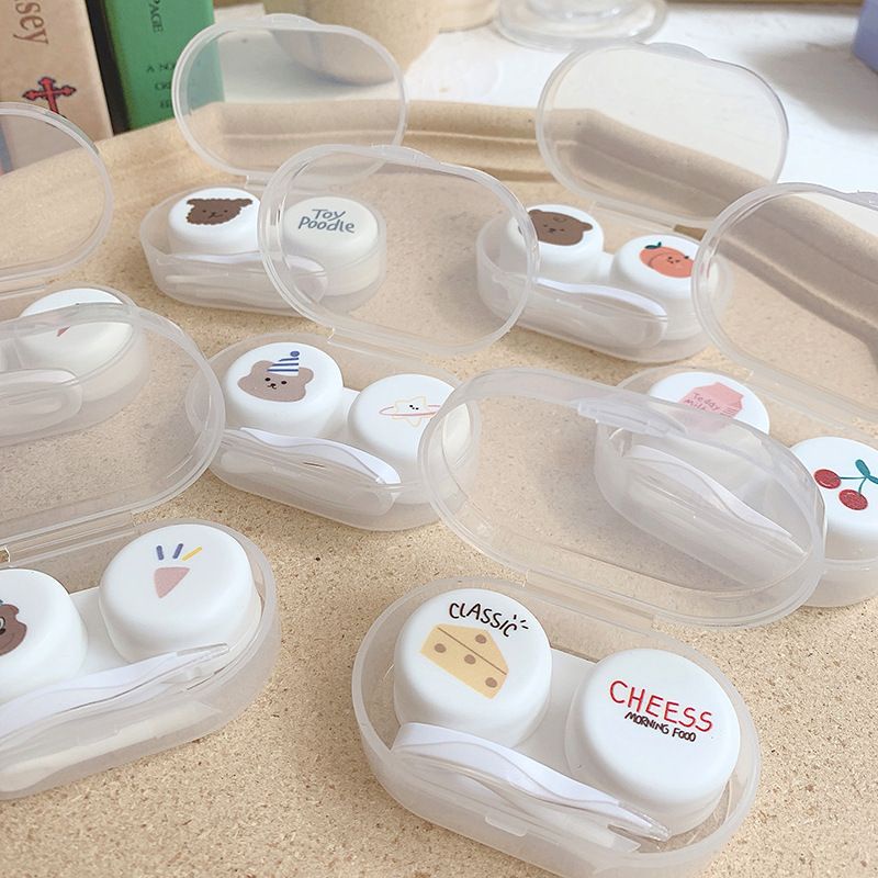 KARREN SOFTLENS CASE TRANSPARAN / TEMPAT SOFTLENS KARAKTER CUTE ANIMAL / KOTAK LENSA +CAPITAN + TONGKAT / TEMPAT PENYIMPANAN KOTAK SOFTLENS MINI BEAR TRAVEL MINI KIT / WADAH SOFLEN