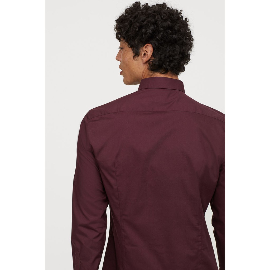 Kemeja Kerja Kantor HnM  Easy Iron Slim Fit Shirt Maroon Original