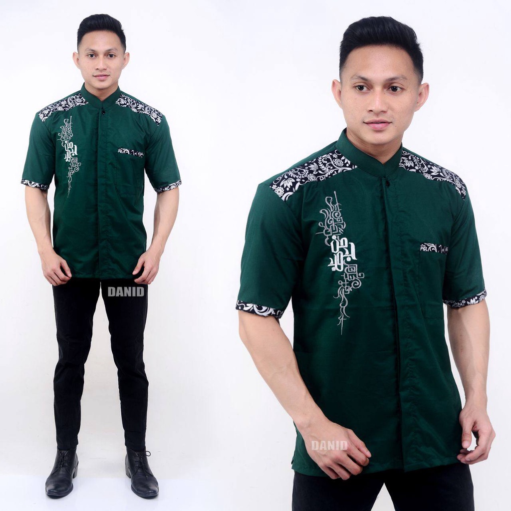 baju koko pria lengan pendek terbaru 2021 koko batik kombinasi bordil