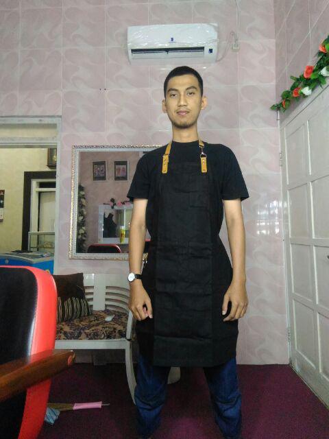 Apron Barista Apron Barberman Bahan Kanvas Tali Synthetic Leather Model Necklace