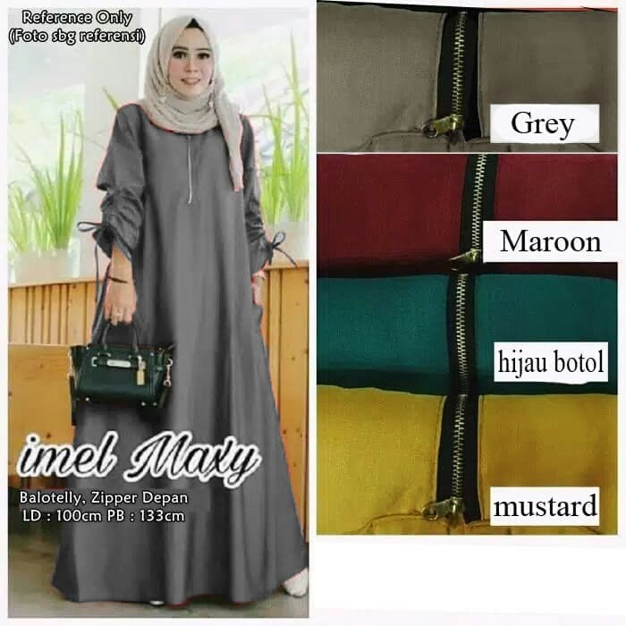¯ B.I.G D.E.A.L Muslimore - Baju Gamis Wanita Warna Khaki Pemd IP794 Maxi Imel Jumbo Xxl Abu [Gamis
