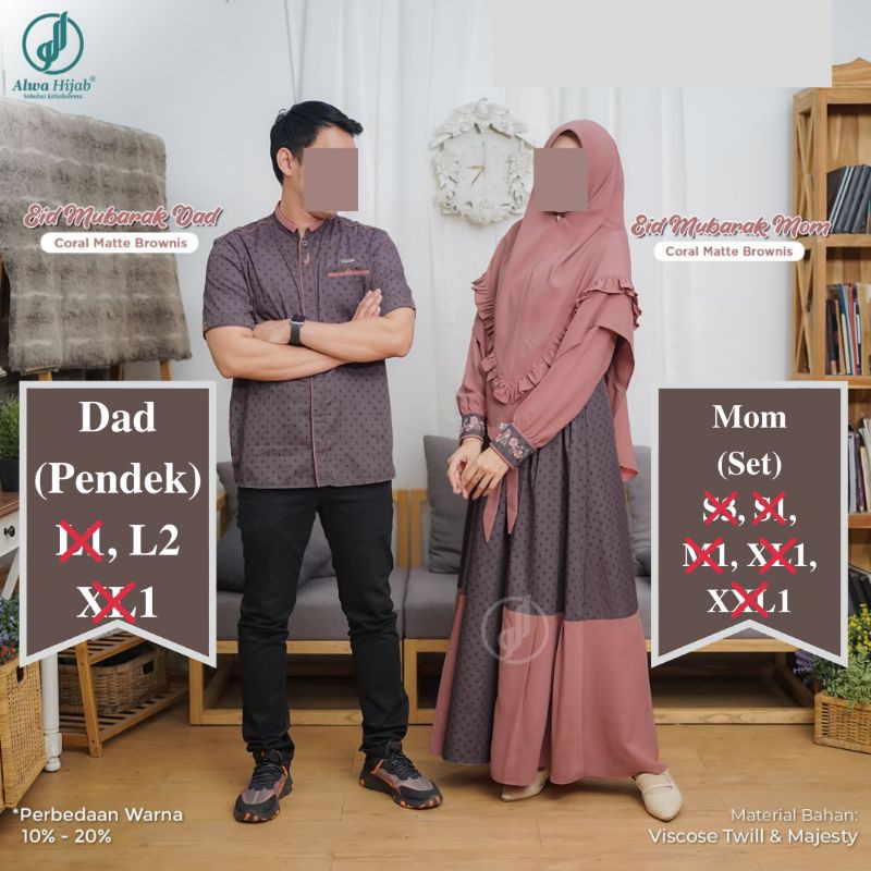 READY STOK‼️ Sarimbit/ Couple EID MUBARAK ORIGINAL By Alwa Hijab, Coral Matte Brownies