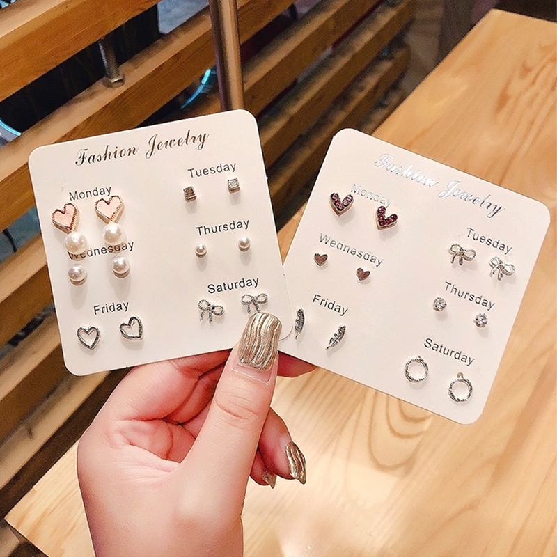 Anting Populer Ala Korea Aksesoris Wanita 1 Set Lucu Simple Earing Set Anting Tindik Tusuk