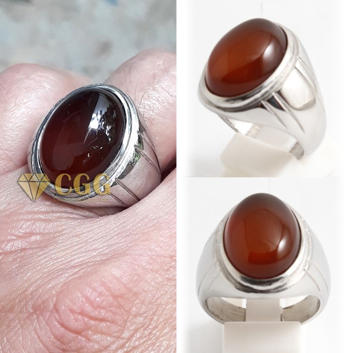 ENJNF0a Cincin Batu Akik Natural Yaman Coklat Garansi Asli Original - Ring Silver 7, Yaman Coklat