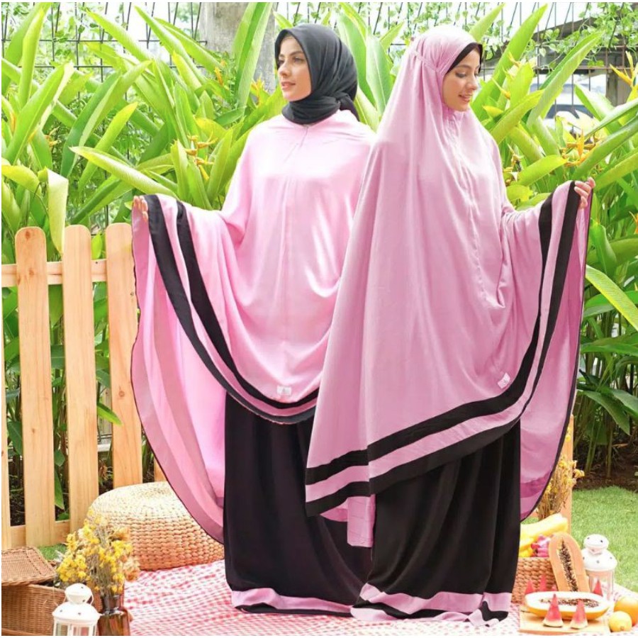 Mukena Baneska Kombinasi Mecca Black Pink