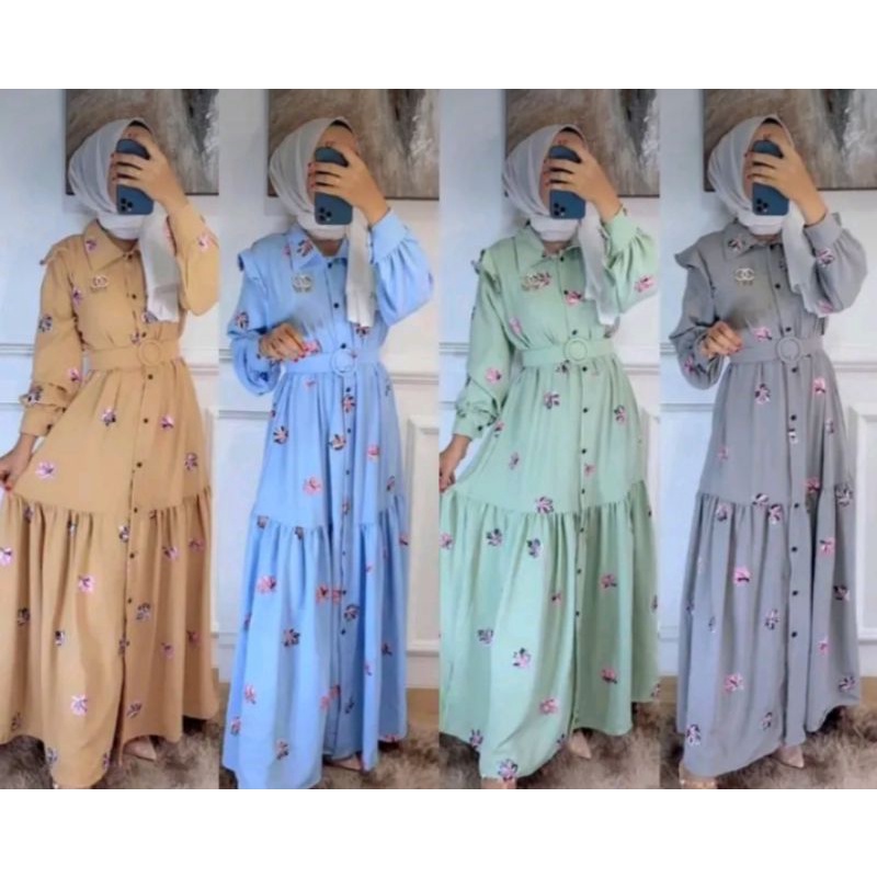 Gamis Sulam bordir Bunga