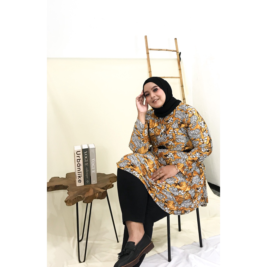 Ezpata Atasan Jumbo Tunik Bigsize Jersey Korea Adem Melar Bunga Kancing Depan Lengan Panjang LD 120cm-140cm XXXXL Termurah