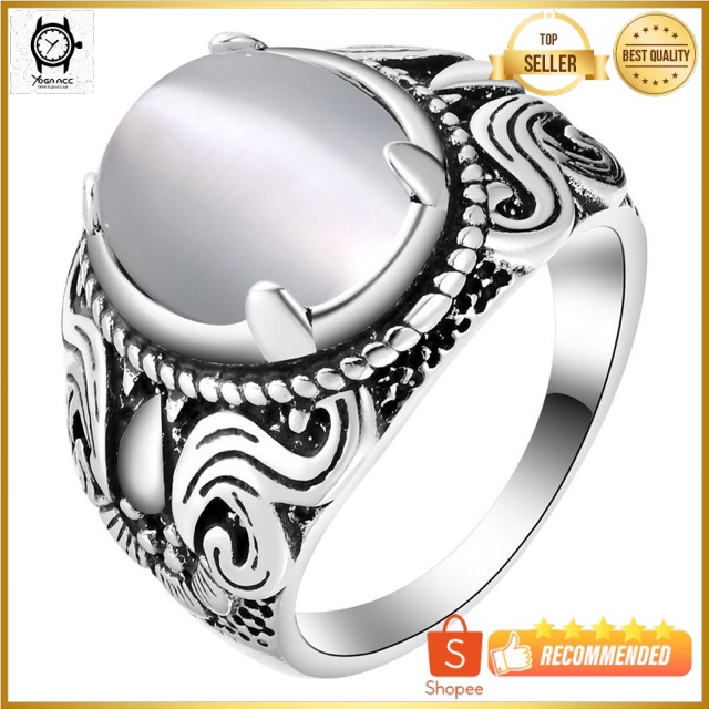 Cincin Batu Moonstone Cat Eye Biduri Bulan Air Beras Ceylon Kantoran Ring Motif Bali