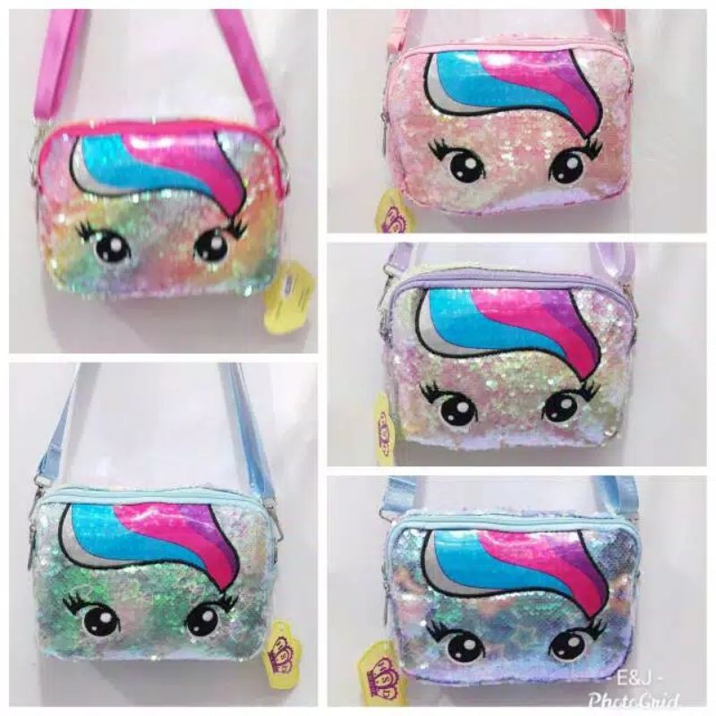 Tas Slempang Anak / Tas Slempang Karakter Unicorn / Tas Slempang Sequin Karakter