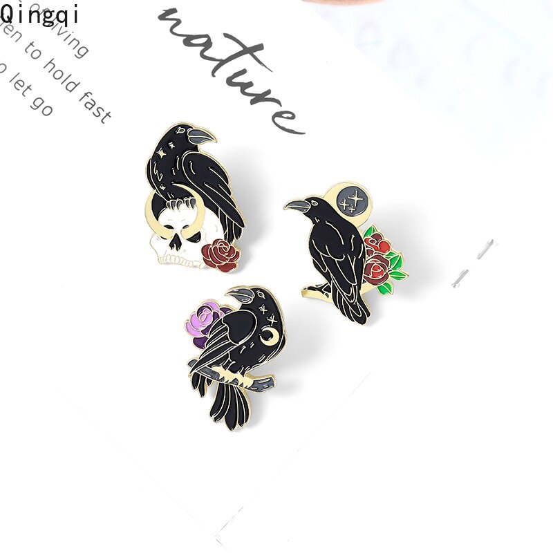 Bros Pin Enamel Desain Gagak Tengkorak Gaya Gothic Punk Untuk Hadiah