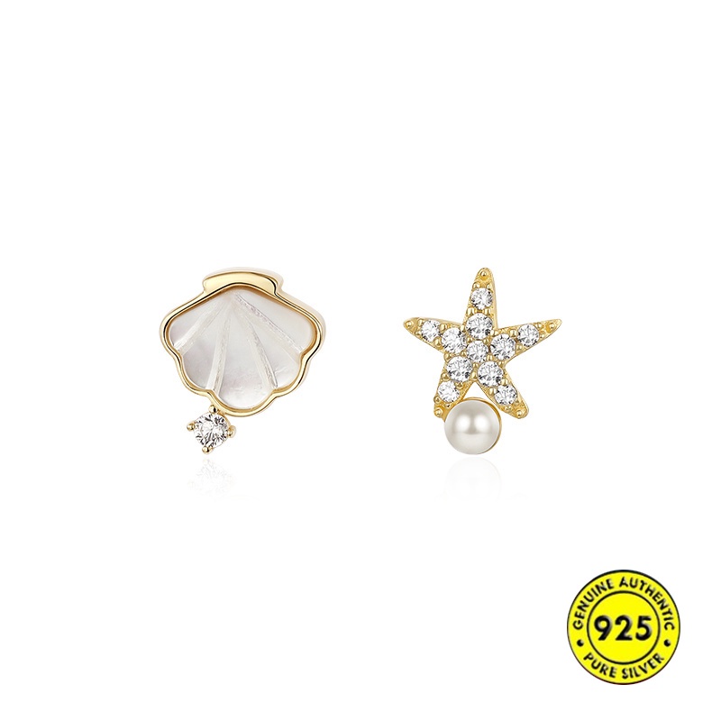 Anting Tusuk Sterling Silver 925 Desain Bintang Laut Hias Mutiara Untuk Wanita