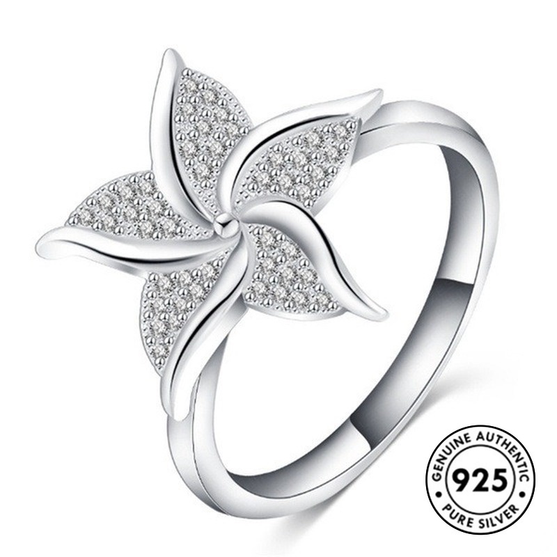 Cincin Desain Bunga Kincir Angin Aksen Berlian Bahan S925 Silver