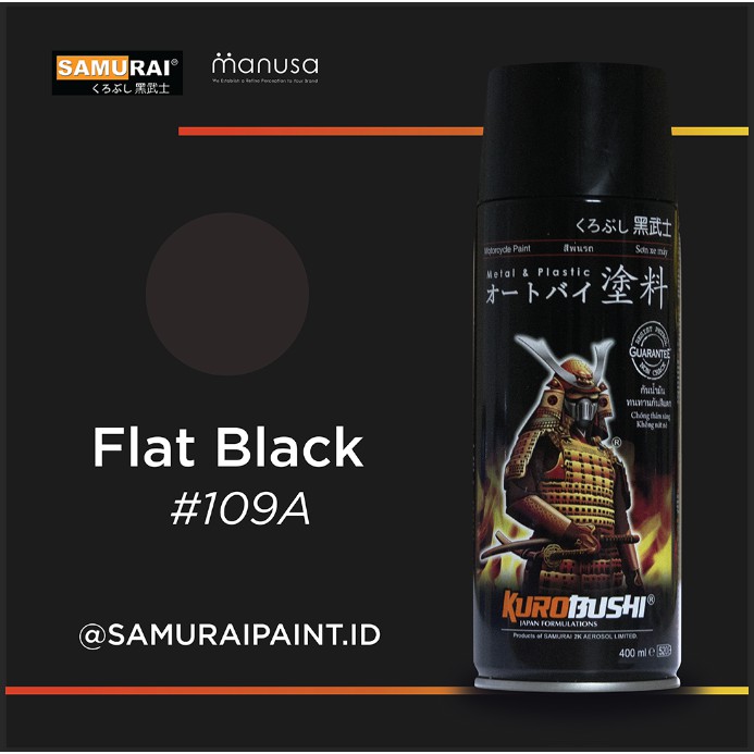 Samurai Paint Standard colour #109a flat black ( isi 400ml  &amp; warna solid hitam doff )