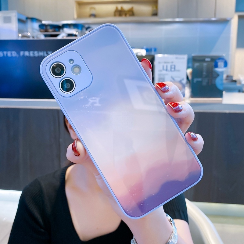 Candy Colors Tempered Glass Case untuk iPhone 13 Pro Max 12Pro 11 Xs Max XR X Caseify