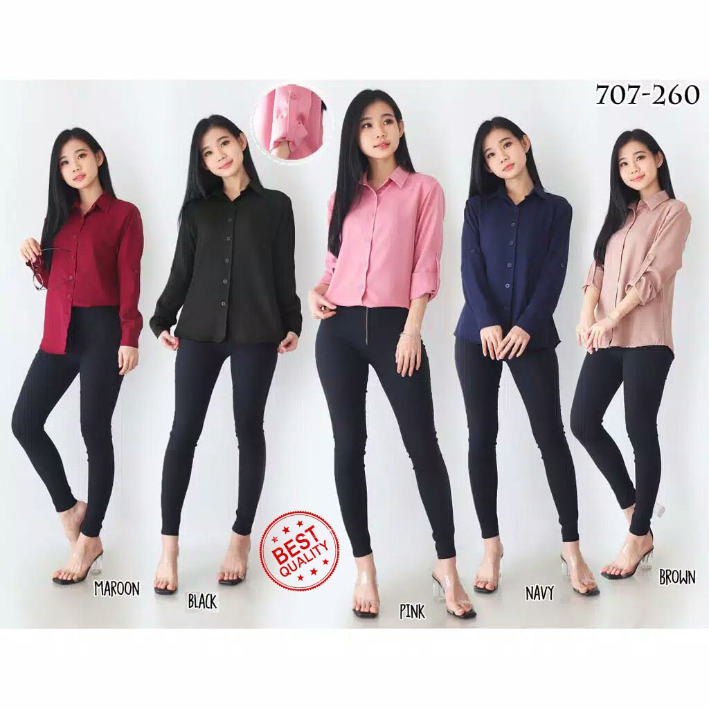 Aurel Kemeja Wanita Polos Basic Lengan Panjang Size =M - XXL Mrs2