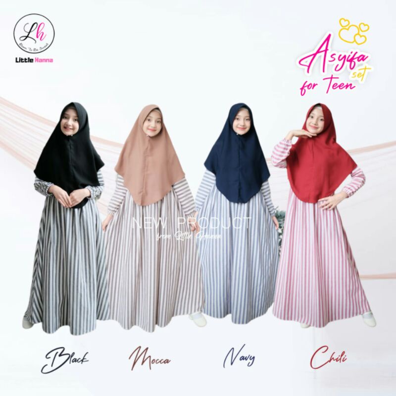 8 -14th set gamis anak perempuan / gamis asyifa by little hana/set gamis hijab anak syari/set gamia 