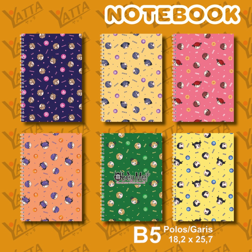 

Notebook Anime Obey Me! PATTERN Seri 2 Ukuran B5 18,2 x 25,7 cm YOTAKUSHOP