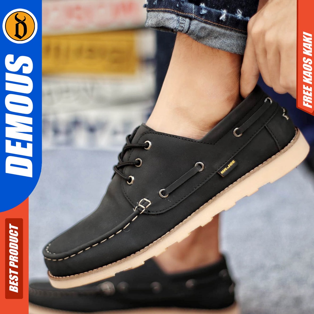 DEMOUS Sepatu Kasual Pria Formal Kulit Pu Kerja Hitam Nerson