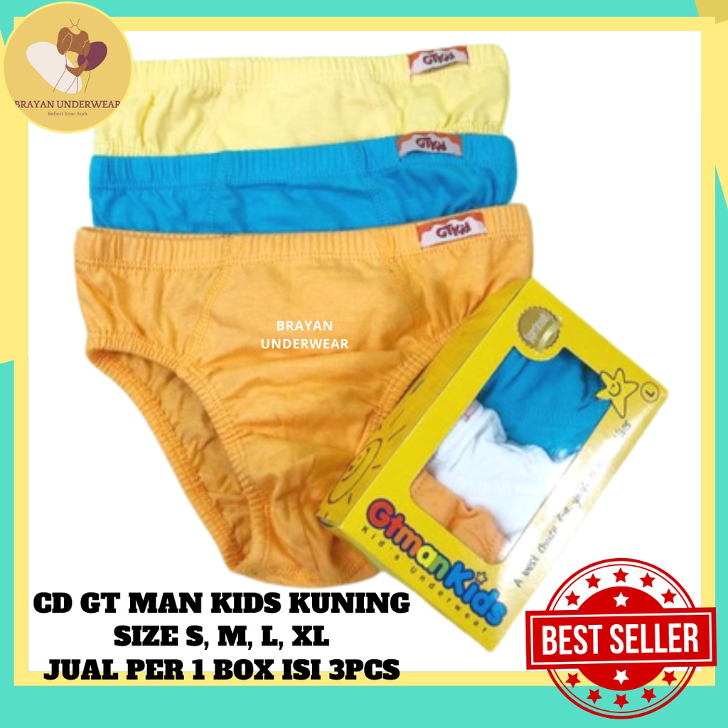 [ 1 BOX ISI 3 PCS ] CD GT MAN KIDS KUNING [ GTMK01 ] Ukuran S.M.L.XL - Pakaian Dalam Celana Dalam An