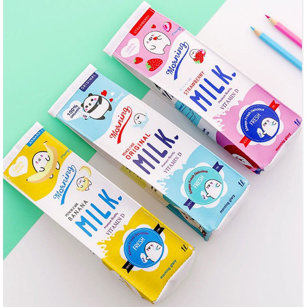 Tempat Pensil Bentuk KOTAK SUSU / Tempat Alat Tulis Motif Bentuk MILK BOX Lucu / Tempat Pensil MILK