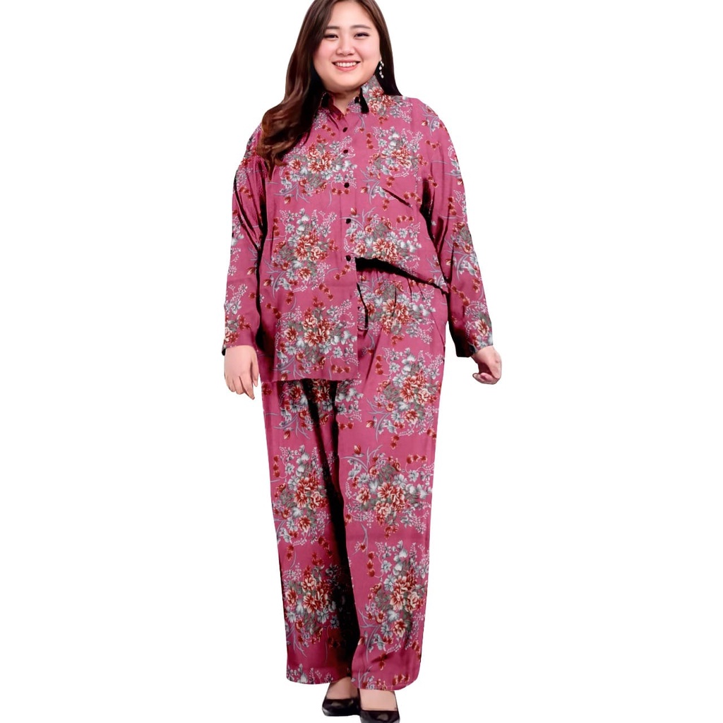 piyama jumbo wanita/piyama lengan panjang jumbo/baju tidur wanita jumbo ld 120 cm/one set oversize