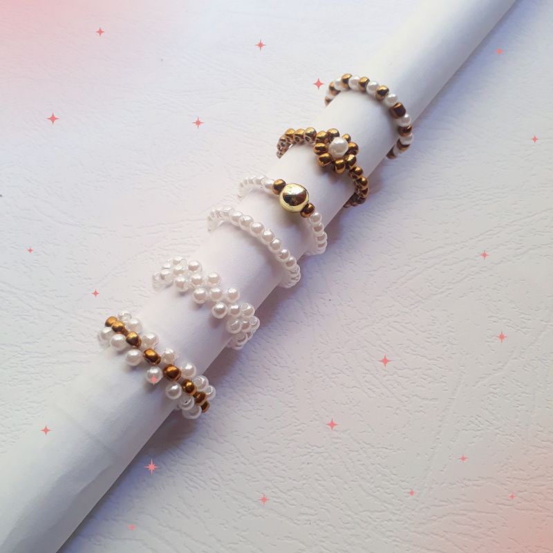 Aurum - Pearls Beads Ring Vol.1  | Pearl Beaded Ring | Cincin Manik Manik Mutiara | Korean Pearl Rin
