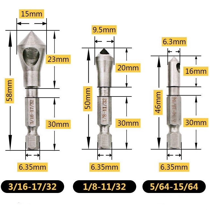 Mata Bor Drill Bit Countersink HSS 3 PCS - JGI-KL3 - Silver