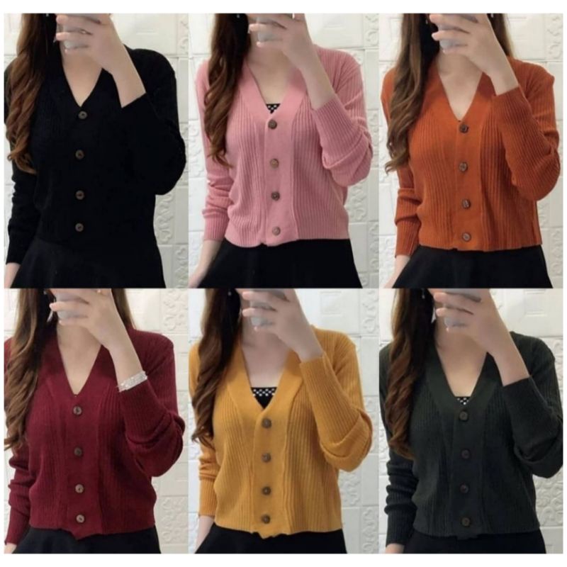 Cardigan Crop Korean / Cardy Rajut Wanita / Baju Rajut Lengan Panjang Premium Import / Cardy Rajut